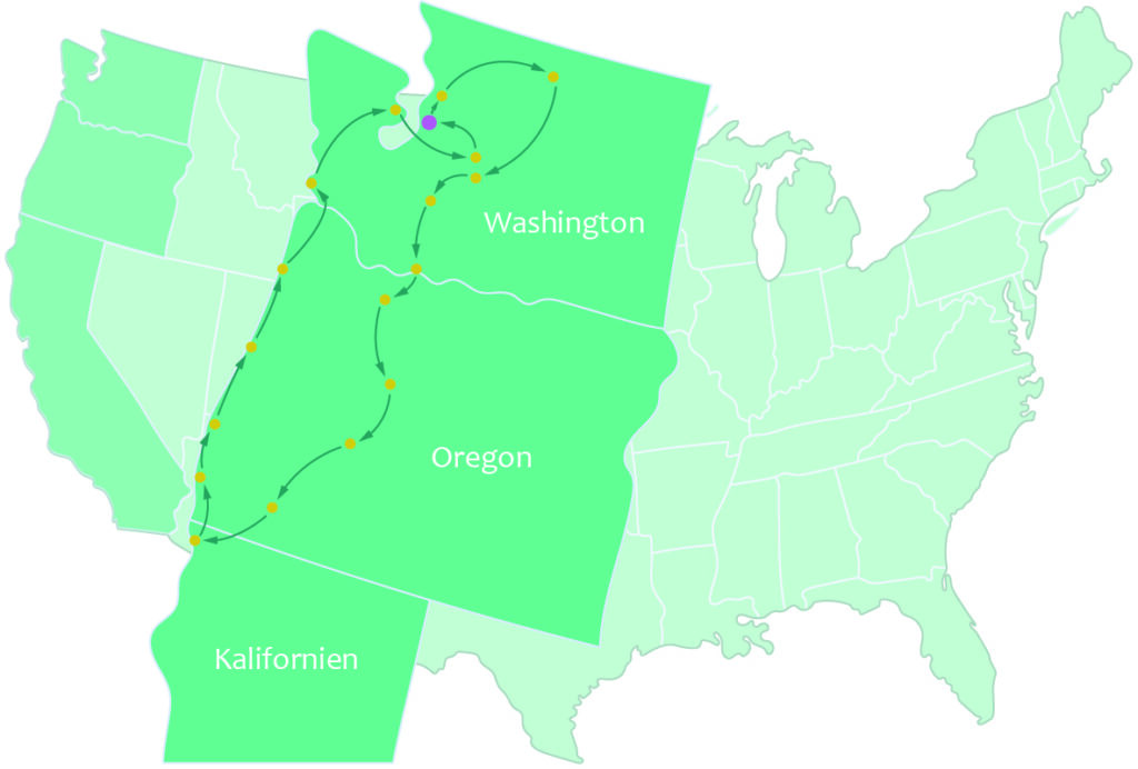 Campground-Stationen, Reiseroute Wohnmobilreise Nordwesten USA